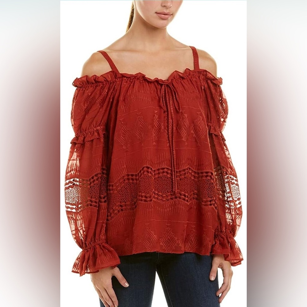 BCBGMAXAZRIA Off The Shoulder Embroidered Peasant Blouse